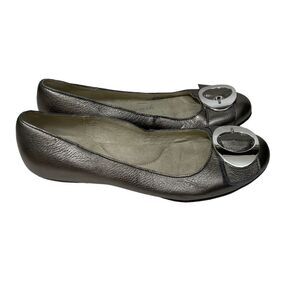 Dr. Scholl’s Metallic Round Toe Buckle Detail Flats